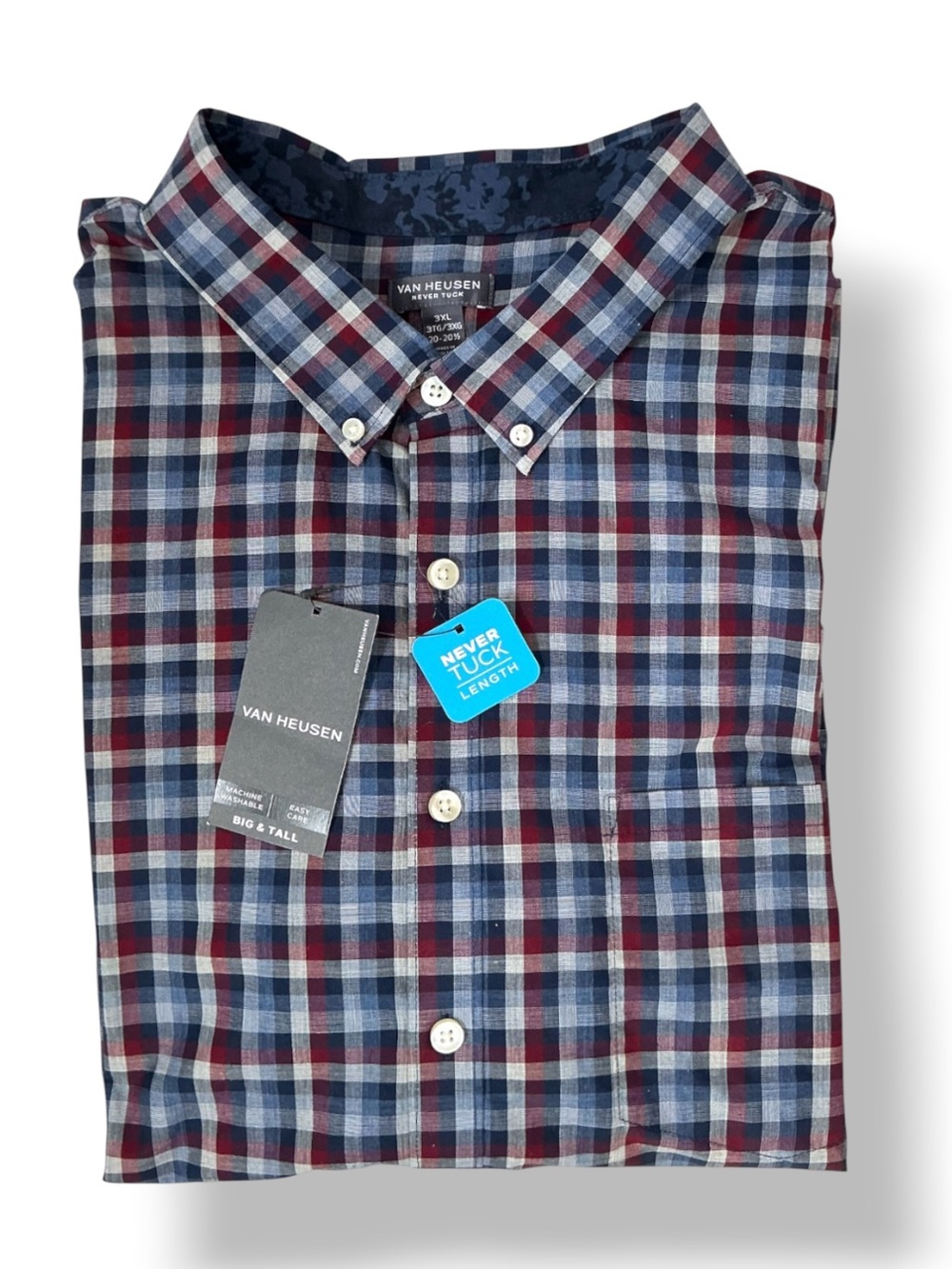 Van Heusen Button Down Shirt Long Sleeve Plaid Blue Red Mens Big Tall 3XL